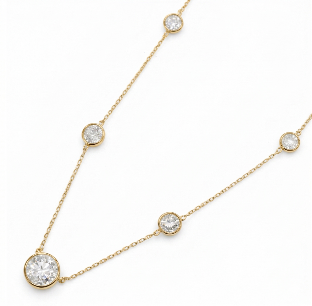 Kennedy 6.00 Cts White Moissanite Station Necklace in 925 18K Yellow Gold Plated