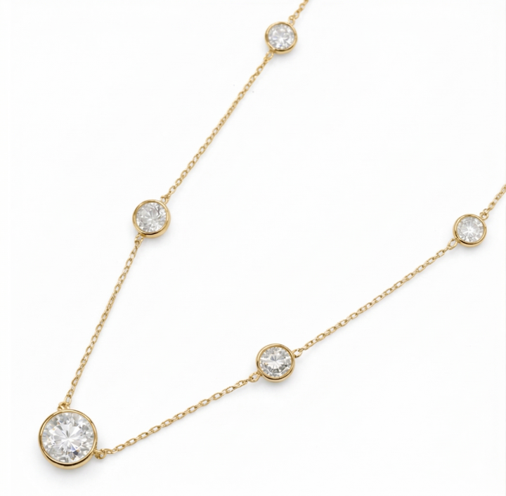 Kennedy 6.00 Cts White Moissanite Station Necklace in 925 18K Yellow Gold Plated