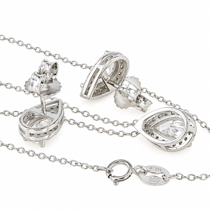 3.60 DEW Pear Shape Moissanite Earring and Pendant Set in 925 Platinum Plated