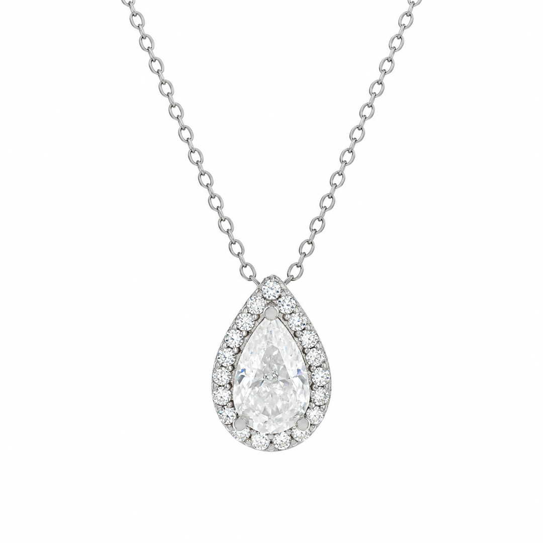 3.60 DEW Pear Shape Moissanite Earring and Pendant Set in 925 Platinum Plated