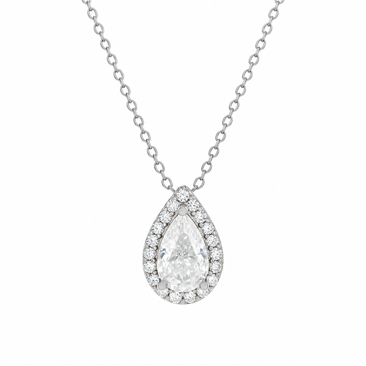 3.60 DEW Pear Shape Moissanite Earring and Pendant Set in 925 Platinum Plated