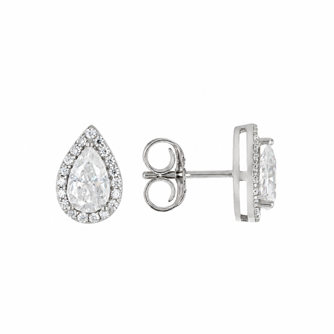3.60 DEW Pear Shape Moissanite Earring and Pendant Set in 925 Platinum Plated