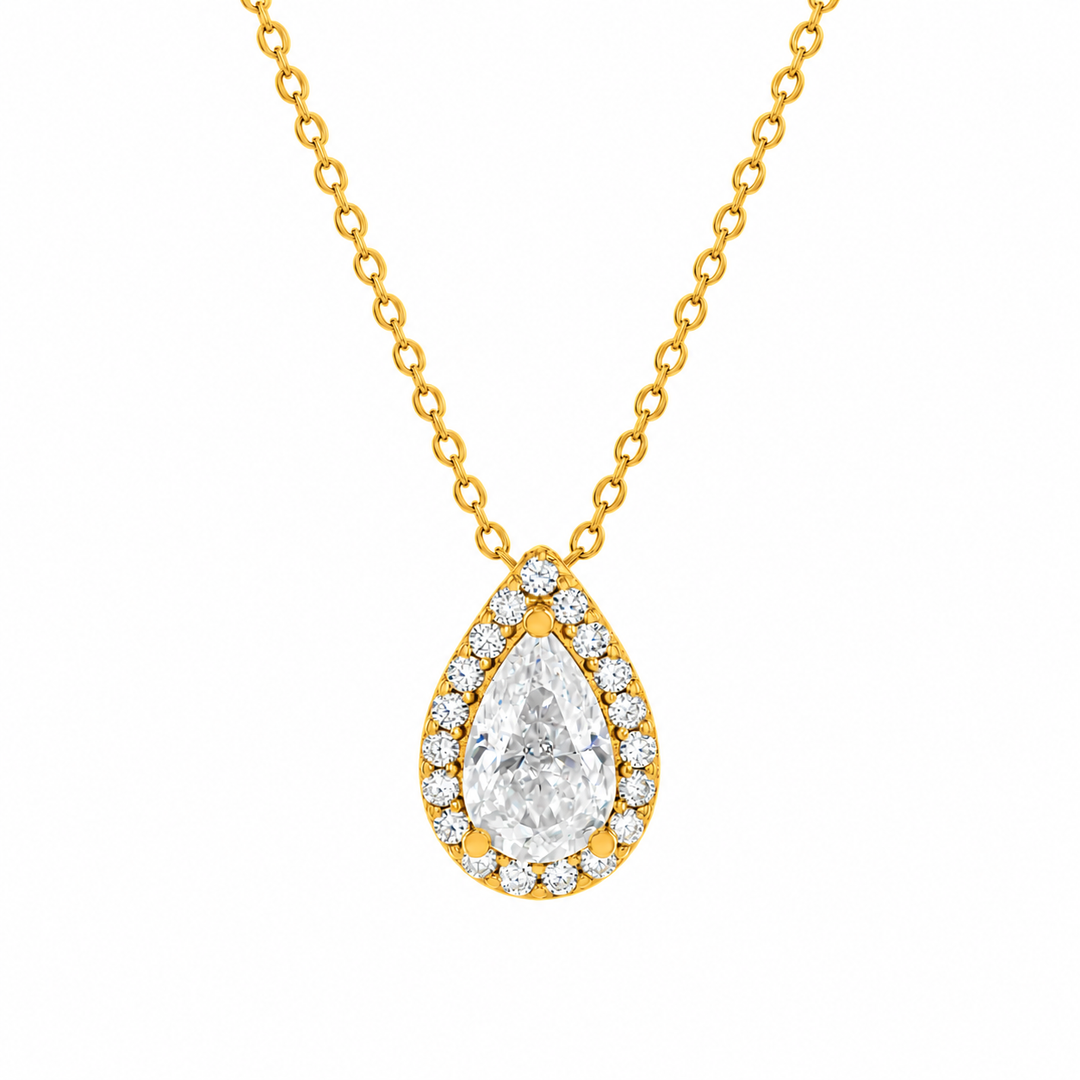 3.60 DEW Pear Shape Moissanite Earring and Pendant Set in 925 Yellow Gold Plated