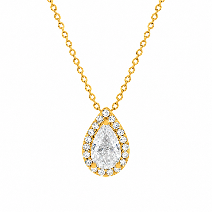 3.60 DEW Pear Shape Moissanite Earring and Pendant Set in 925 Yellow Gold Plated