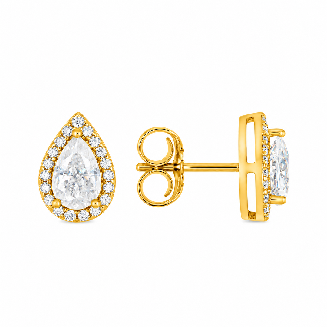 3.60 DEW Pear Shape Moissanite Earring and Pendant Set in 925 Yellow Gold Plated