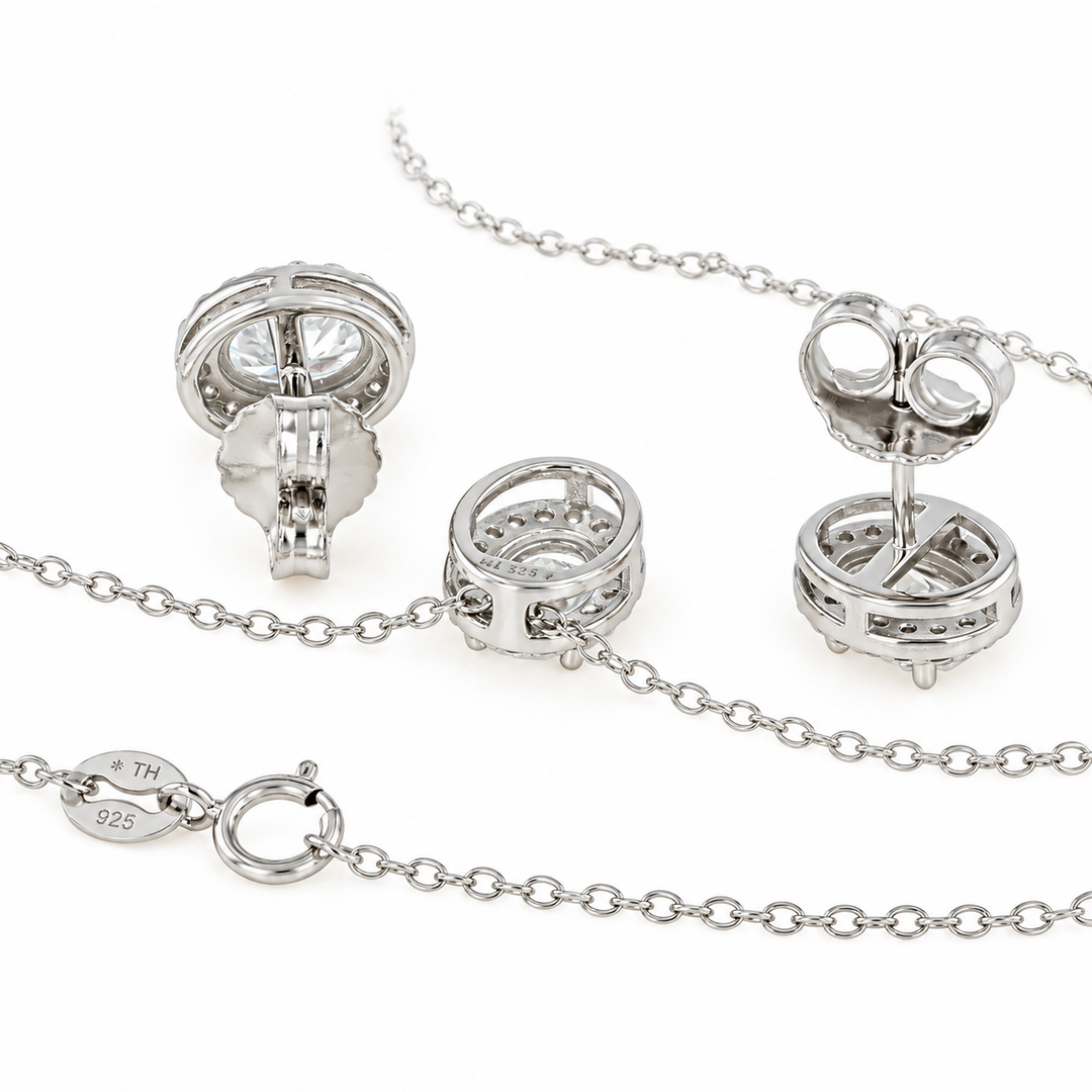 3.60 DEW Oval Shape Moissanite Earring and Pendant set in 925 Platinum Plated