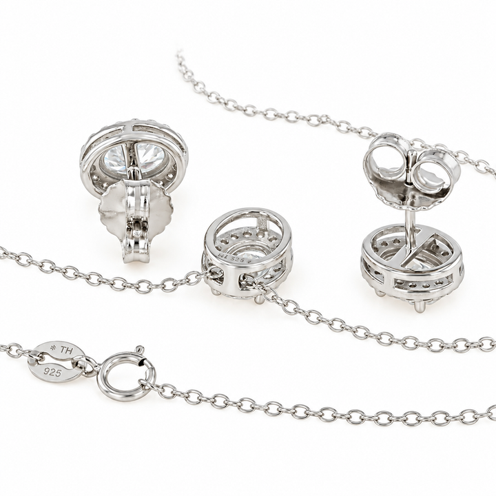 3.60 DEW Oval Shape Moissanite Earring and Pendant set in 925 Platinum Plated