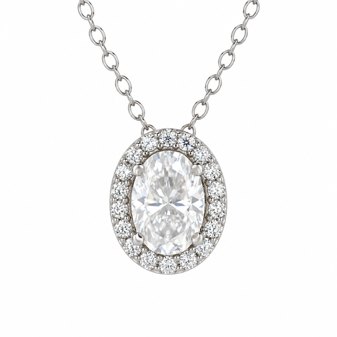 3.60 DEW Oval Shape Moissanite Earring and Pendant set in 925 Platinum Plated