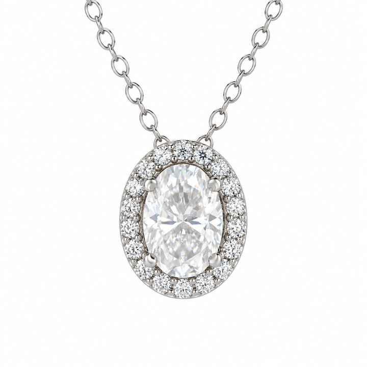 3.60 DEW Oval Shape Moissanite Earring and Pendant set in 925 Platinum Plated
