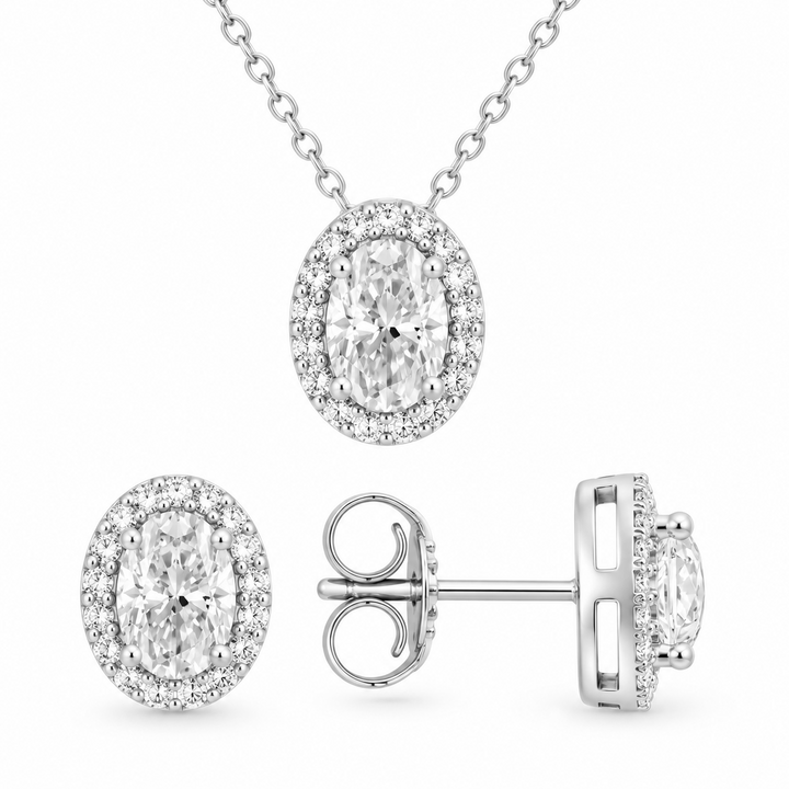 3.60 DEW Oval Shape Moissanite Earring and Pendant set in 925 Platinum Plated