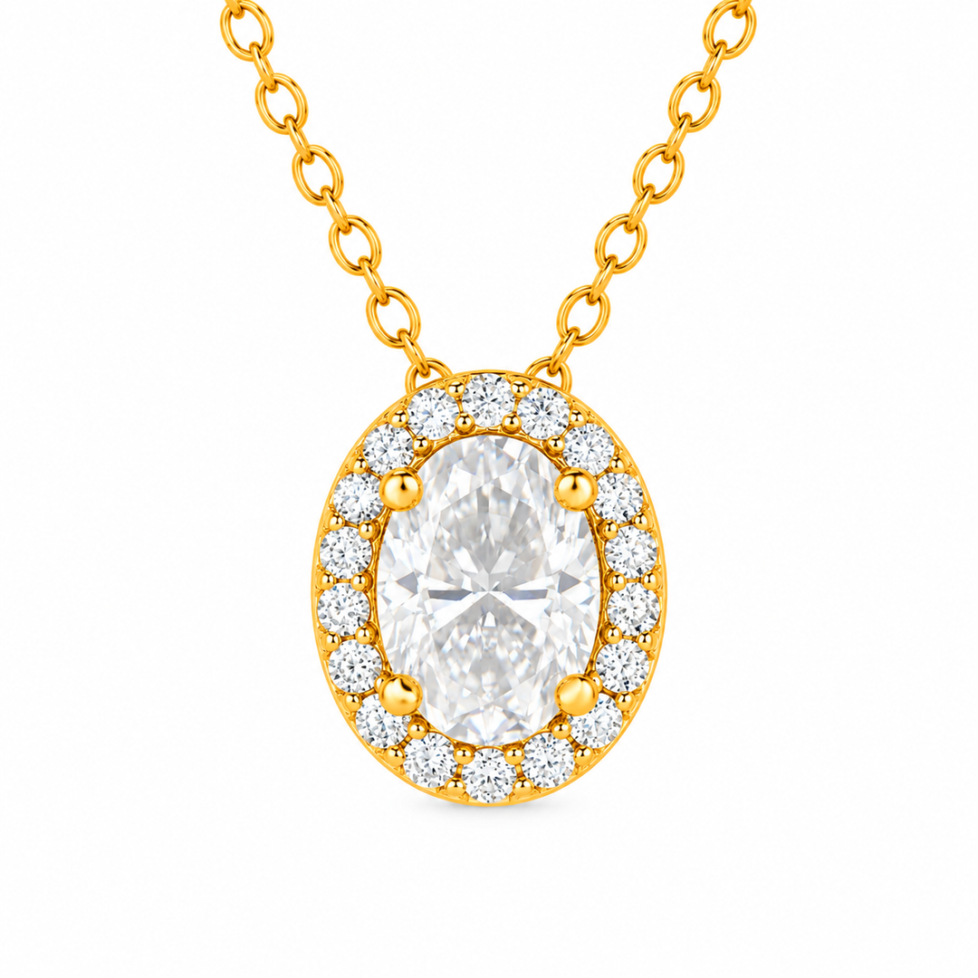 3.60 DEW Oval Shape Moissanite Earring and Pendant set in 925 Yellow Gold Plated