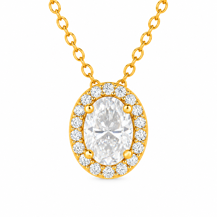 3.60 DEW Oval Shape Moissanite Earring and Pendant set in 925 Yellow Gold Plated