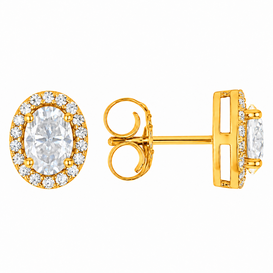3.60 DEW Oval Shape Moissanite Earring and Pendant set in 925 Yellow Gold Plated