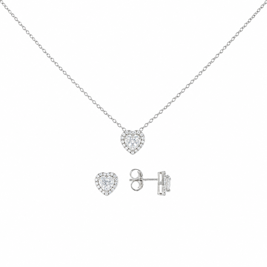 3.20 DEW Heart Shape Moissanite Earring and Pendant Set in 925 Platinum Plated