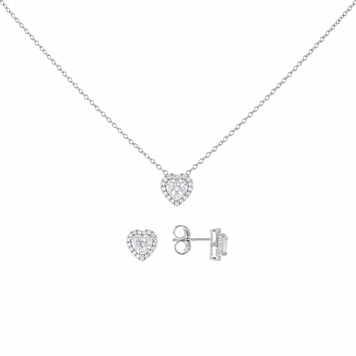 3.20 DEW Heart Shape Moissanite Earring and Pendant Set in 925 Platinum Plated