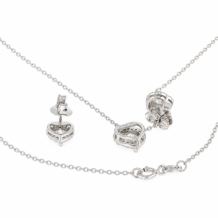 3.20 DEW Heart Shape Moissanite Earring and Pendant Set in 925 Platinum Plated