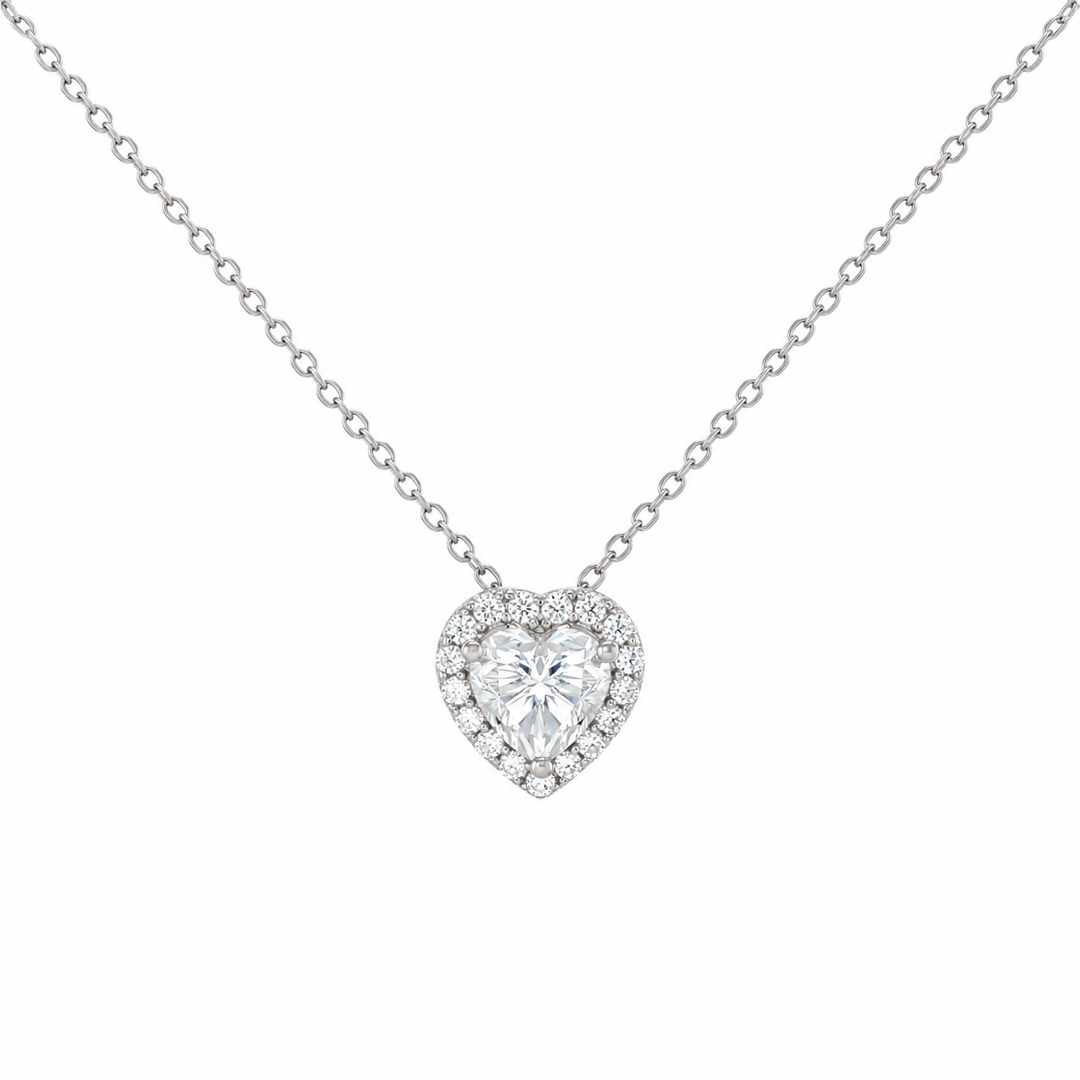 3.20 DEW Heart Shape Moissanite Earring and Pendant Set in 925 Platinum Plated