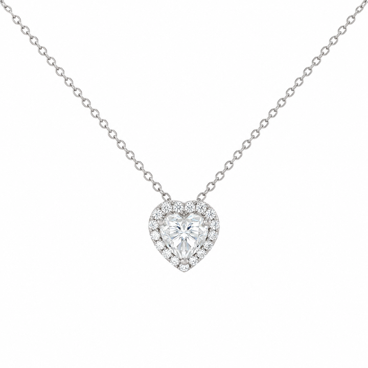 3.20 DEW Heart Shape Moissanite Earring and Pendant Set in 925 Platinum Plated