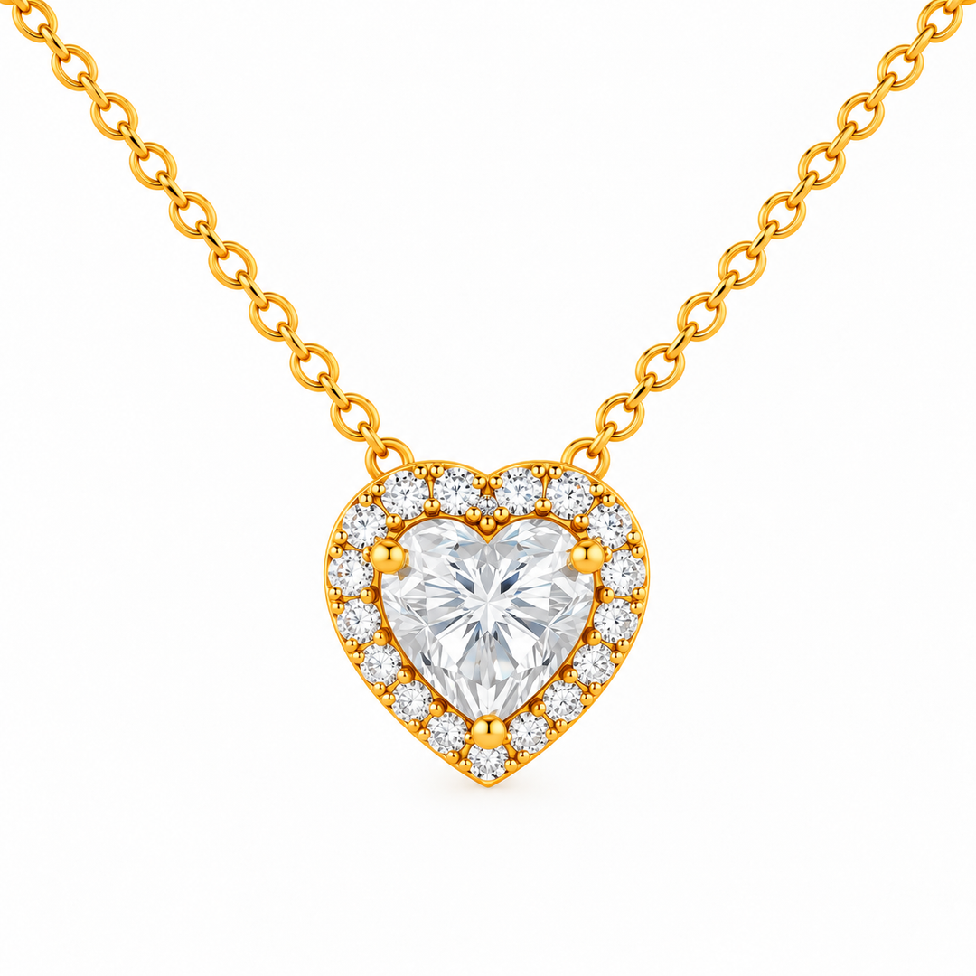 3.20 DEW Heart Shape Moissanite Earring and Pendant Set in 925 Yellow Gold Plated