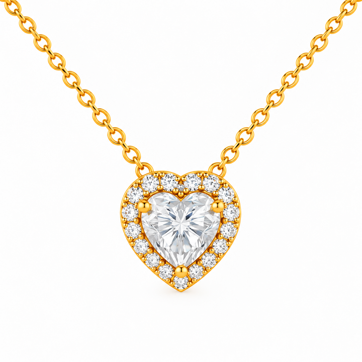 3.20 DEW Heart Shape Moissanite Earring and Pendant Set in 925 Yellow Gold Plated