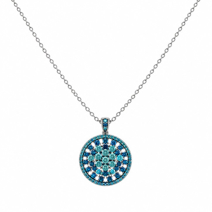 3.35 Ctw Blue Lab Grown Diamond Pendant in 925 Two Tone
