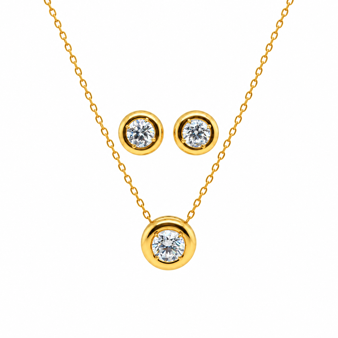 7.50 DEW Moissanite Earring and Pendant Set in 925 Yellow Gold Plated