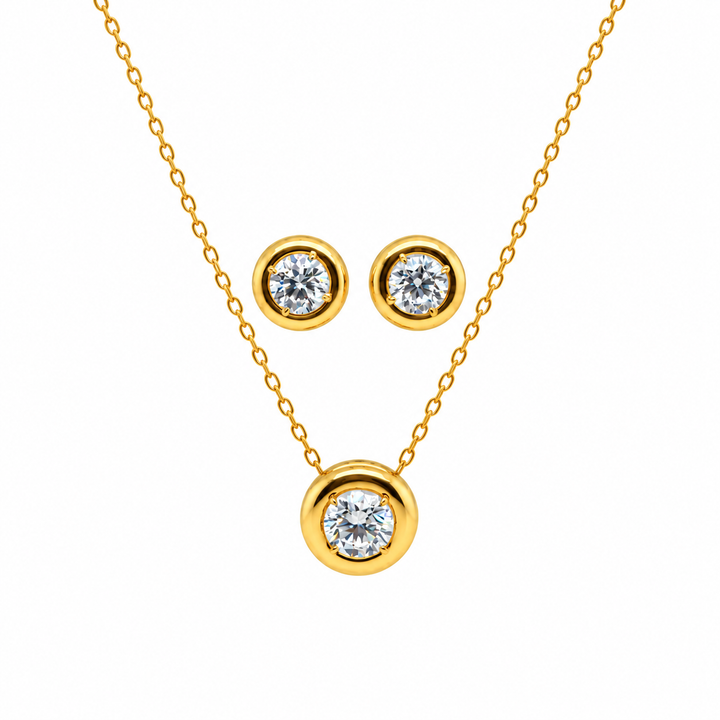 7.50 DEW Moissanite Earring and Pendant Set in 925 Yellow Gold Plated
