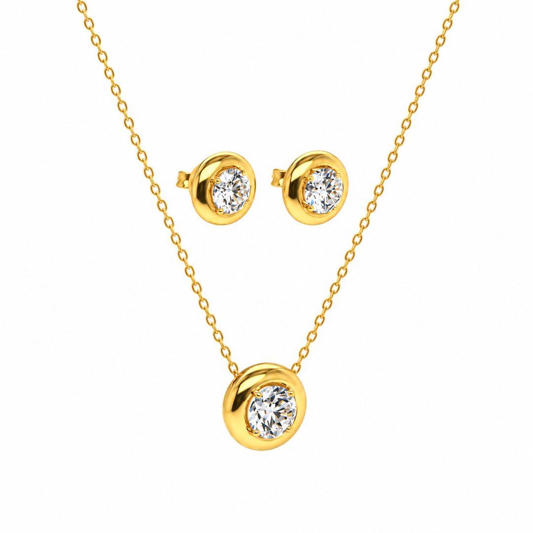 7.50 DEW Moissanite Earring and Pendant Set in 925 Yellow Gold Plated
