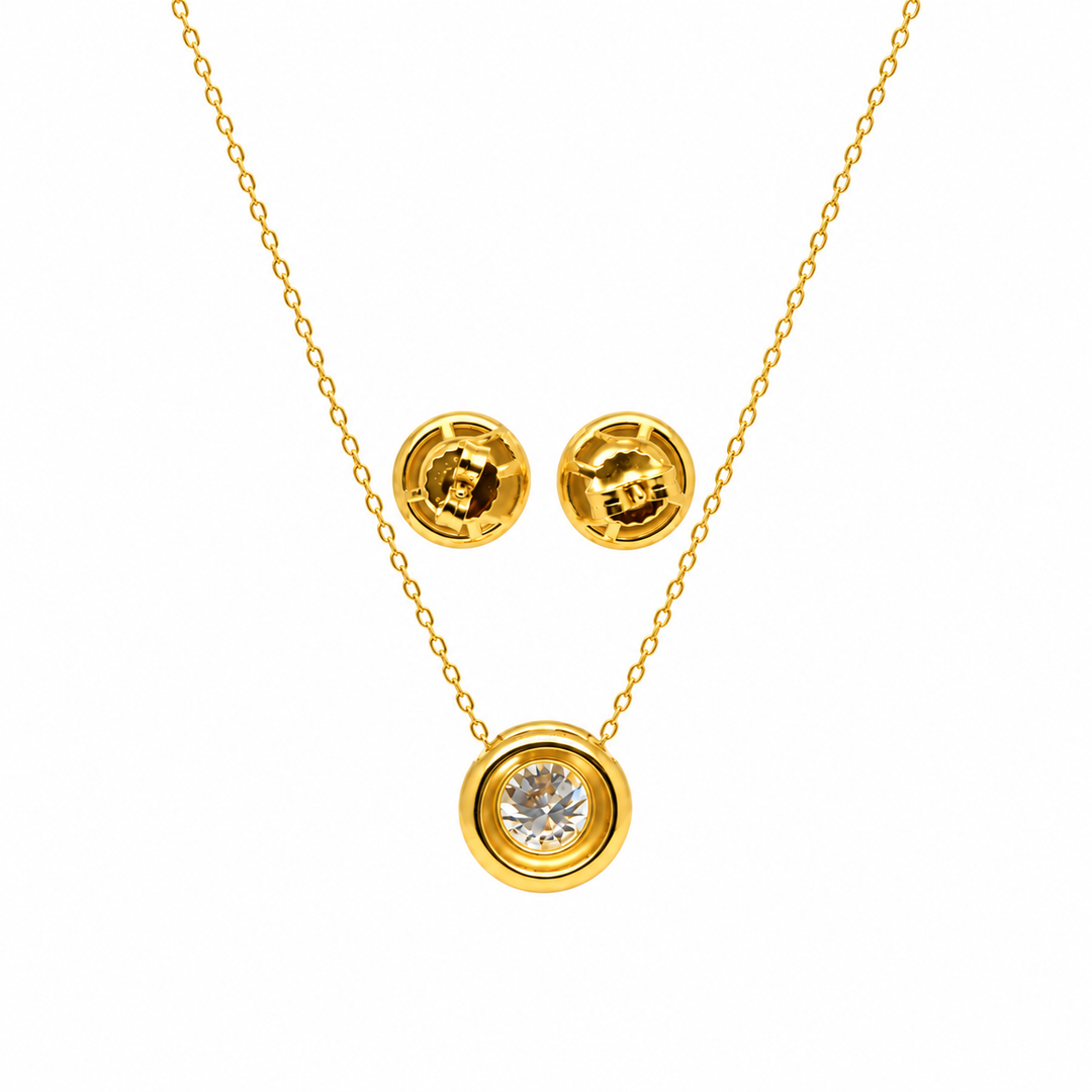7.50 DEW Moissanite Earring and Pendant Set in 925 Yellow Gold Plated
