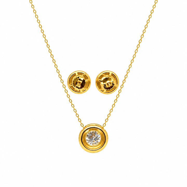 7.50 DEW Moissanite Earring and Pendant Set in 925 Yellow Gold Plated