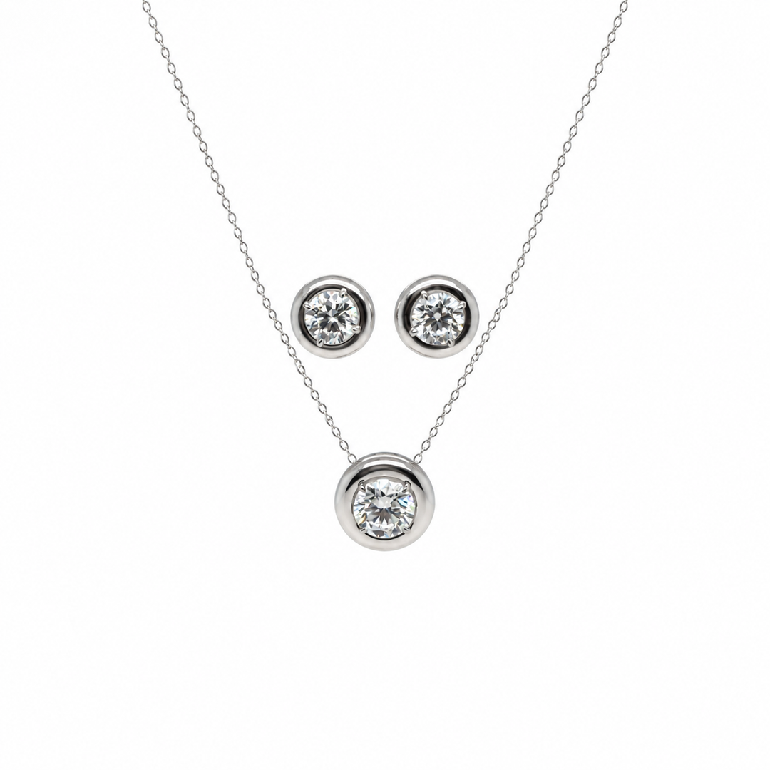 7.50 DEW Moissanite Earring and Pendant Set in 925 Platinum Plated