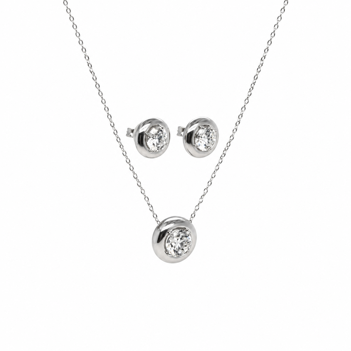 7.50 DEW Moissanite Earring and Pendant Set in 925 Platinum Plated