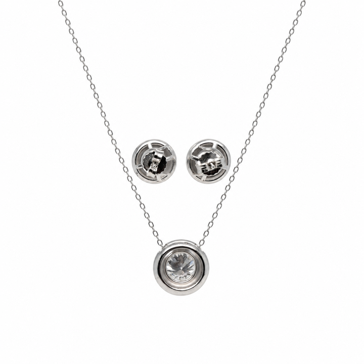 7.50 DEW Moissanite Earring and Pendant Set in 925 Platinum Plated