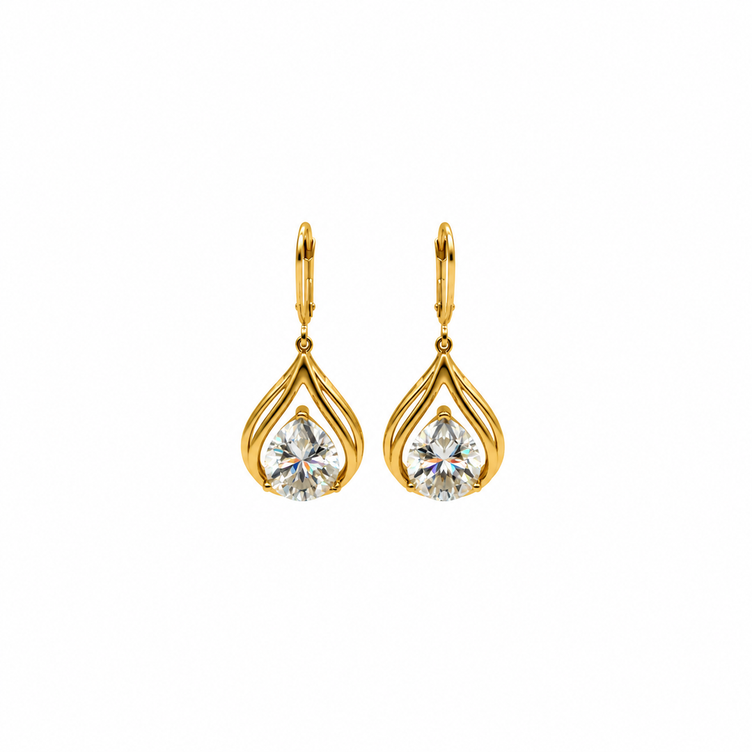 7.10 DEW Moissanite Dangle Earring in 925 Yellow Gold Plated