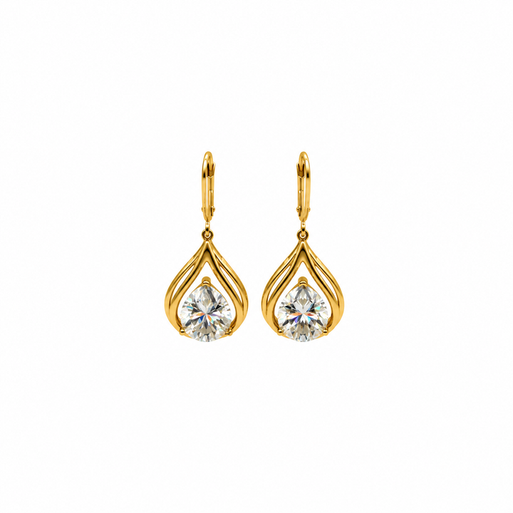 7.10 DEW Moissanite Dangle Earring in 925 Yellow Gold Plated