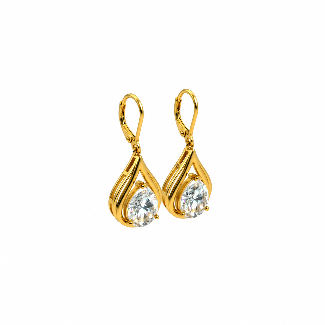 7.10 DEW Moissanite Dangle Earring in 925 Yellow Gold Plated