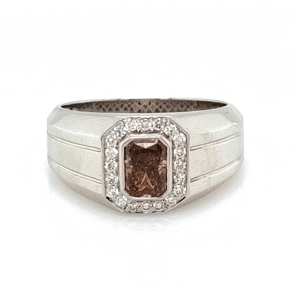 1.50 Cts Fancy Color Diamond and White Diamond Ring in 14K White Gold