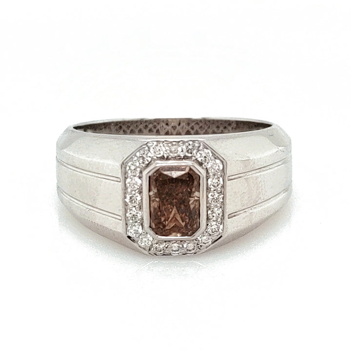 1.50 Cts Fancy Color Diamond and White Diamond Ring in 14K White Gold