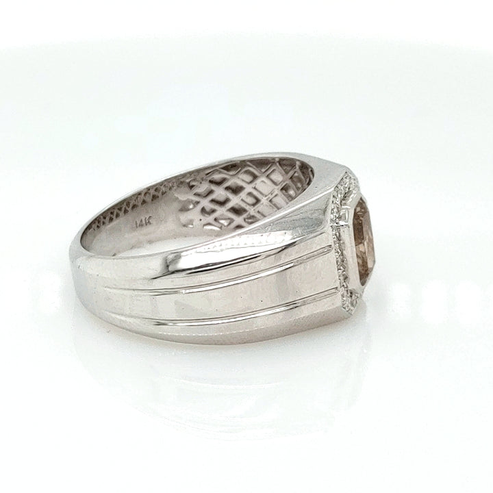 1.50 Cts Fancy Color Diamond and White Diamond Ring in 14K White Gold