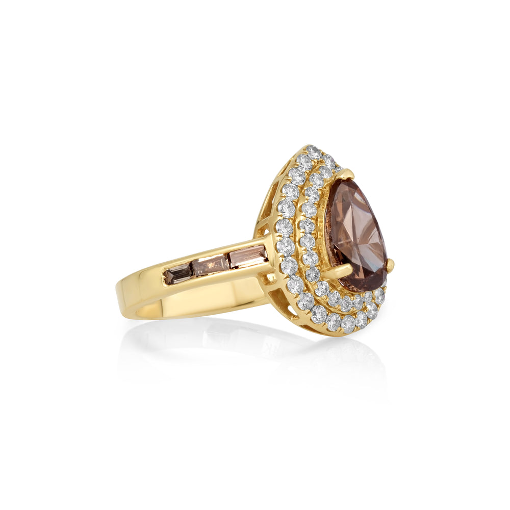 1.71 Cts Brown Diamond and White Diamond Ring in 14K Yellow Gold