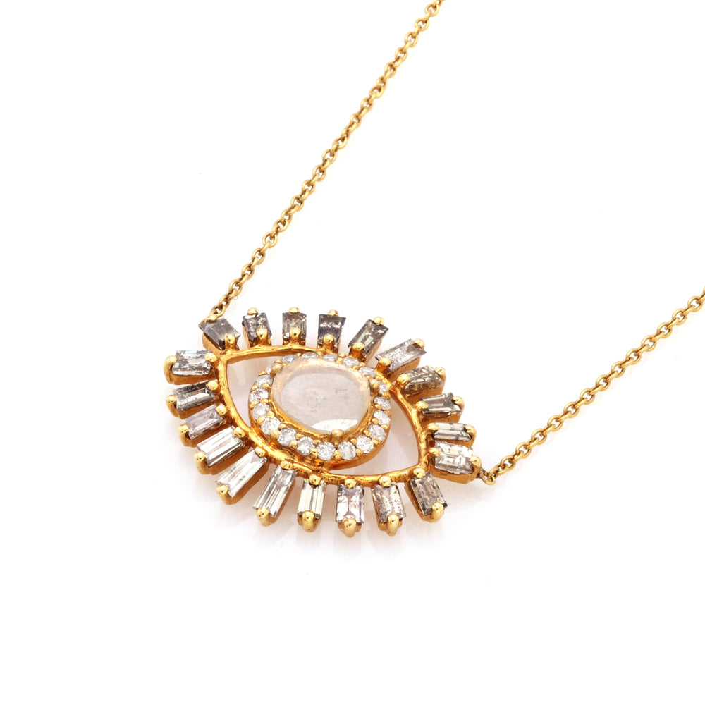 0.19 Cts Diamond Slice and White Diamond Necklace in 14K Yellow Gold