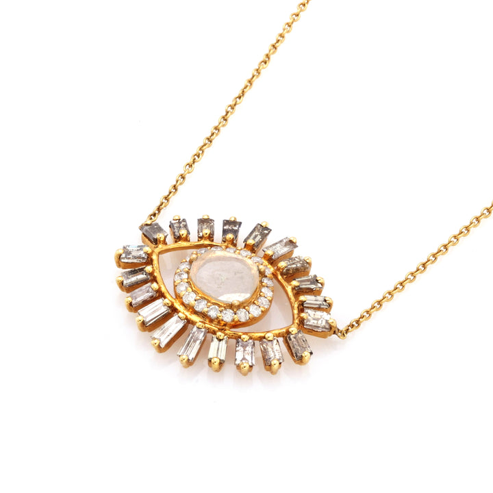0.19 Cts Diamond Slice and White Diamond Necklace in 14K Yellow Gold