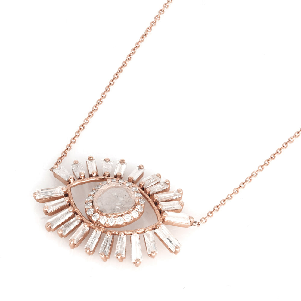 0.17 Cts Diamond Slice and White Diamond Necklace in 14K Rose Gold