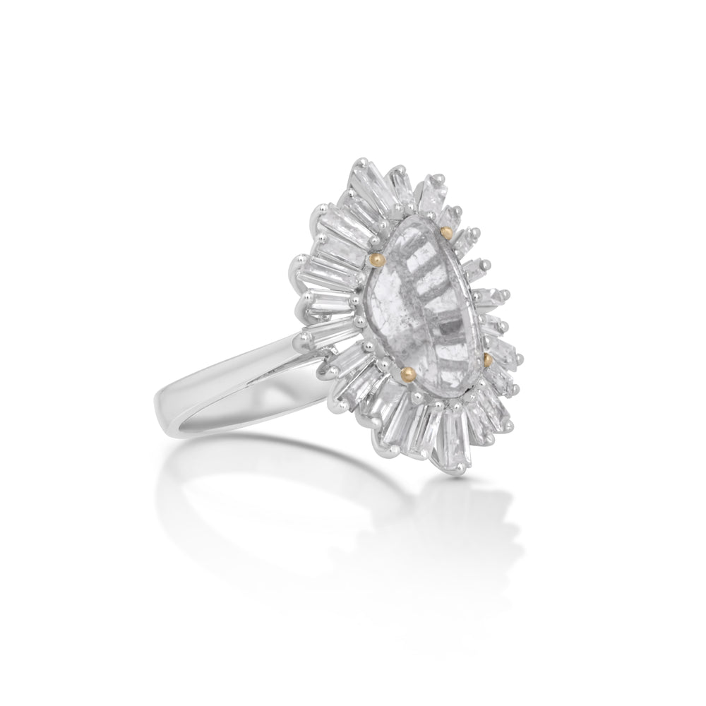 0.67 Cts Diamond Slice and White Diamond Ring in 14K White Gold