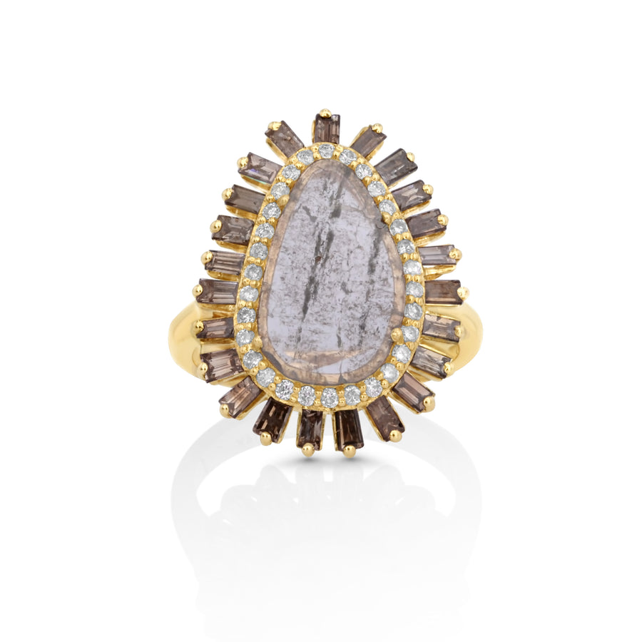 1.05 Cts Diamond Slice and Brown Diamond Ring in 14K Yellow Gold