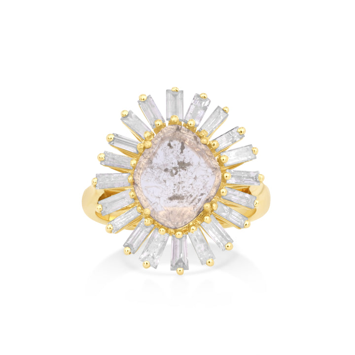 0.62 Cts Diamond Slice and White Diamond Ring in 14K Yellow Gold