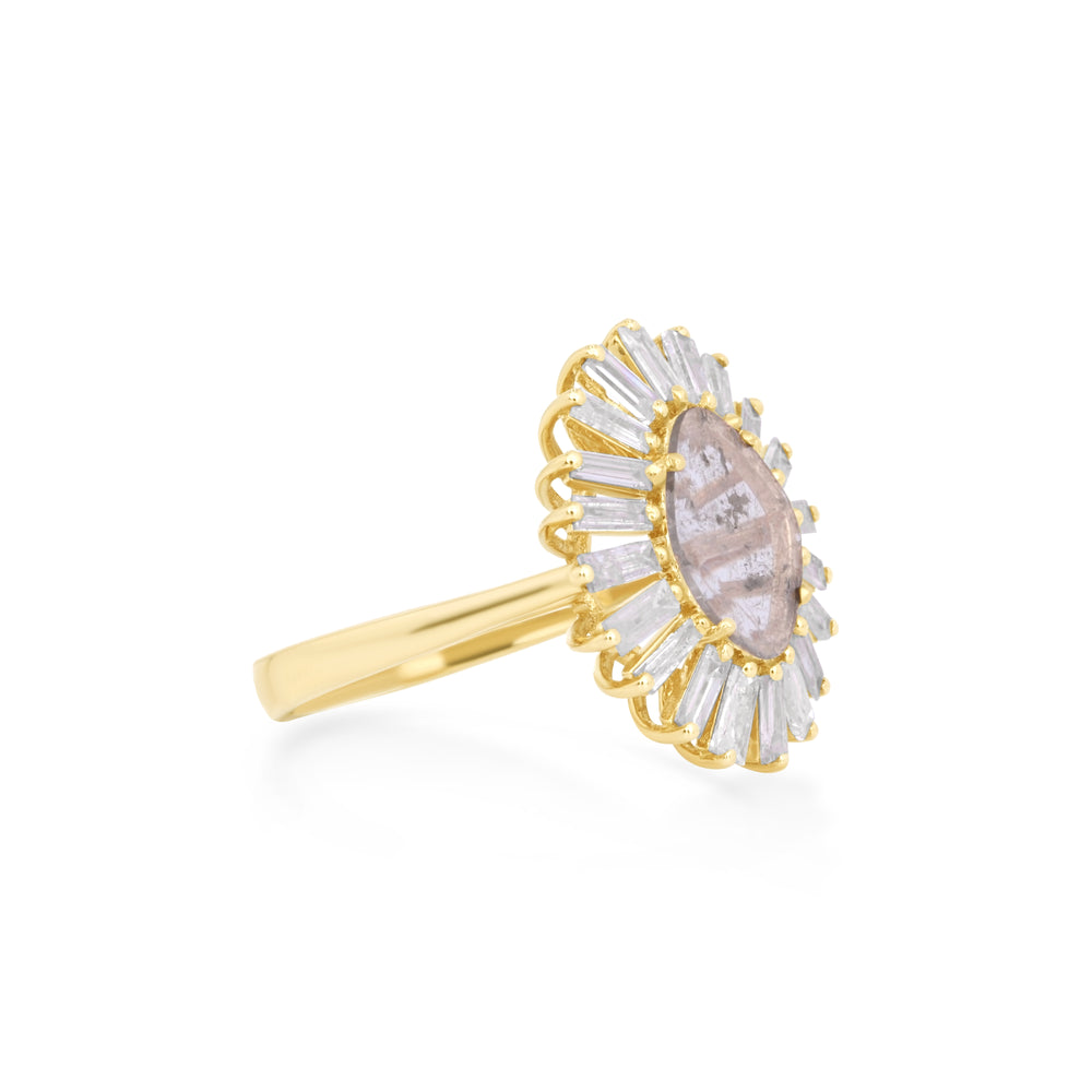 0.62 Cts Diamond Slice and White Diamond Ring in 14K Yellow Gold