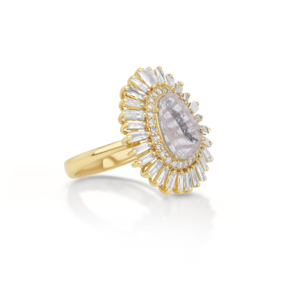 0.63 Cts Diamond Slice and White Diamond Ring in 14K Yellow Gold