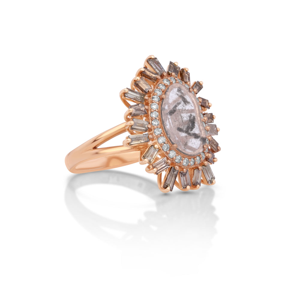 0.63 Cts Diamond Slice and Brown Diamond Ring in 14K Rose Gold