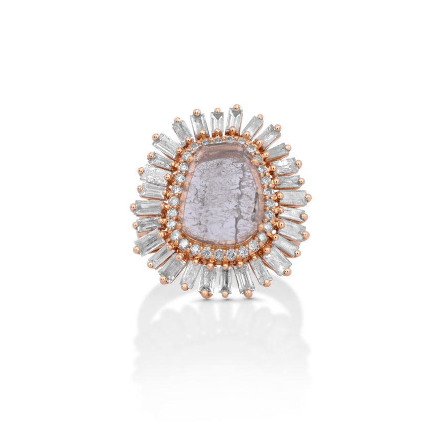 0.77 Cts Diamond Slice and White Diamond Ring in 14K Rose Gold